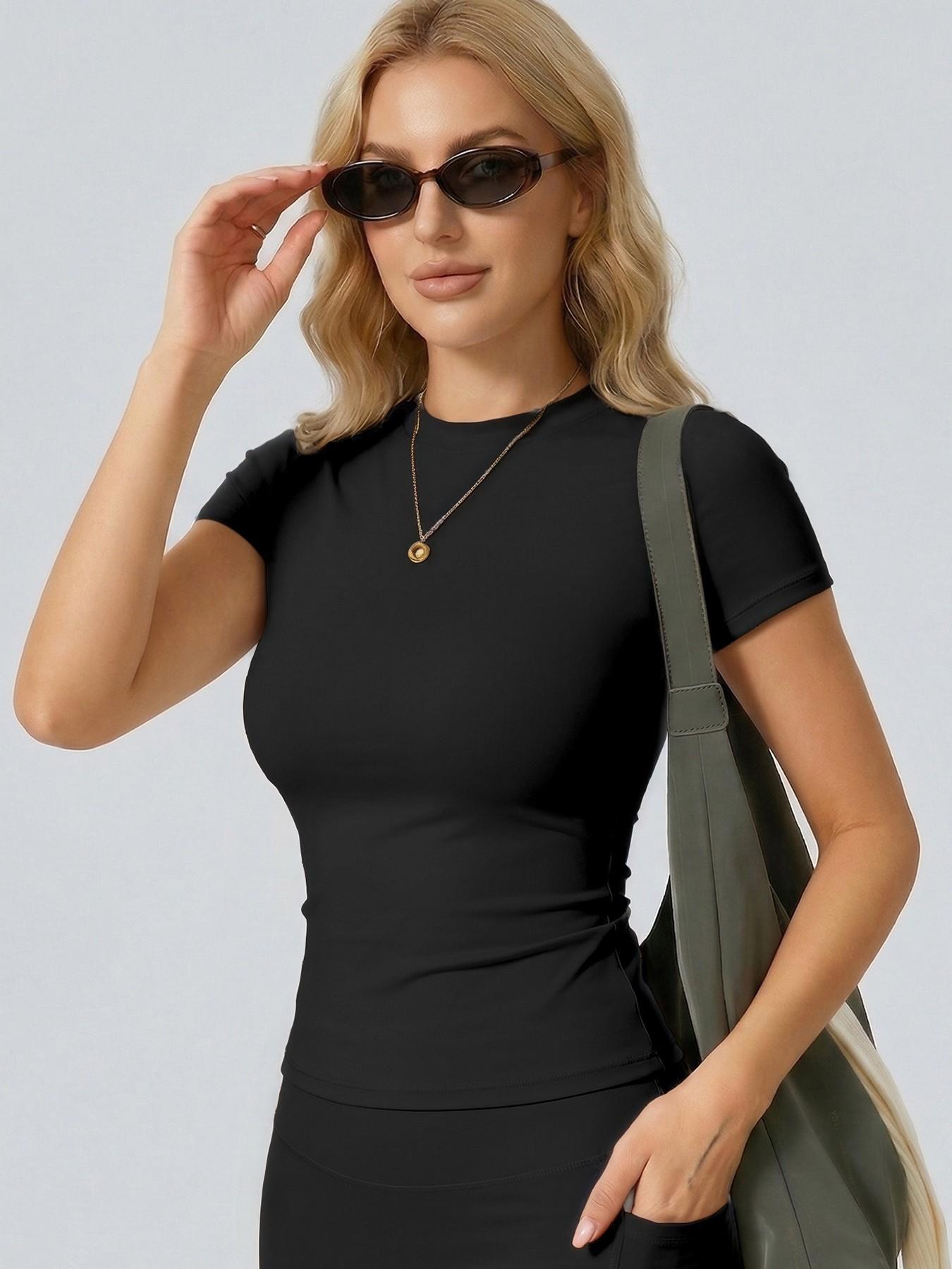 Women's Short Sleeve Workout Tops - High-Elasticity Slim-Fit Yoga Tee, Breathable Quick-Dry Fitness Shirt for Gym, Running Training & Casual Daily Wear