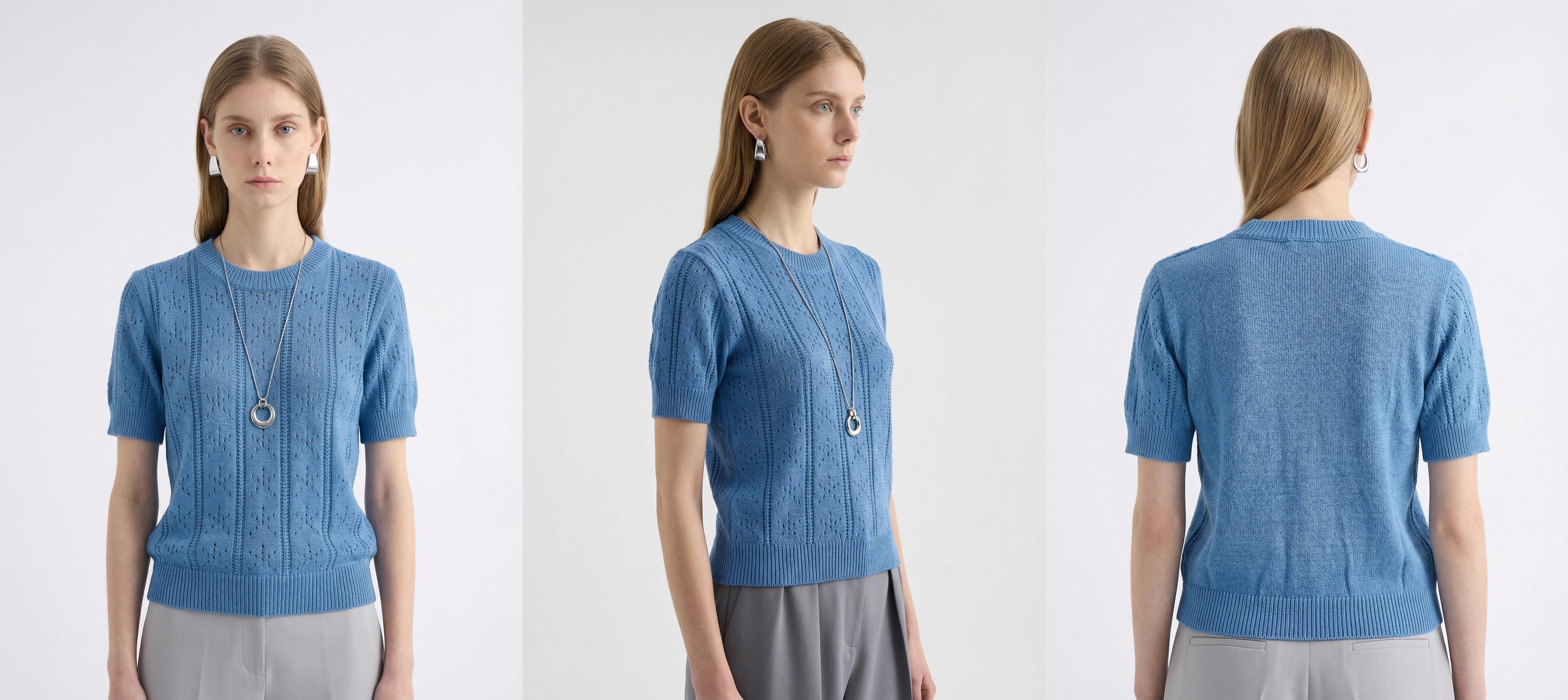 French Style Solid Hollow Out Knit Top, Casual Office Short Sleeve Sweater French Style Solid Hollow Out Knit Top, Casual Office Short Sleeve Sweater