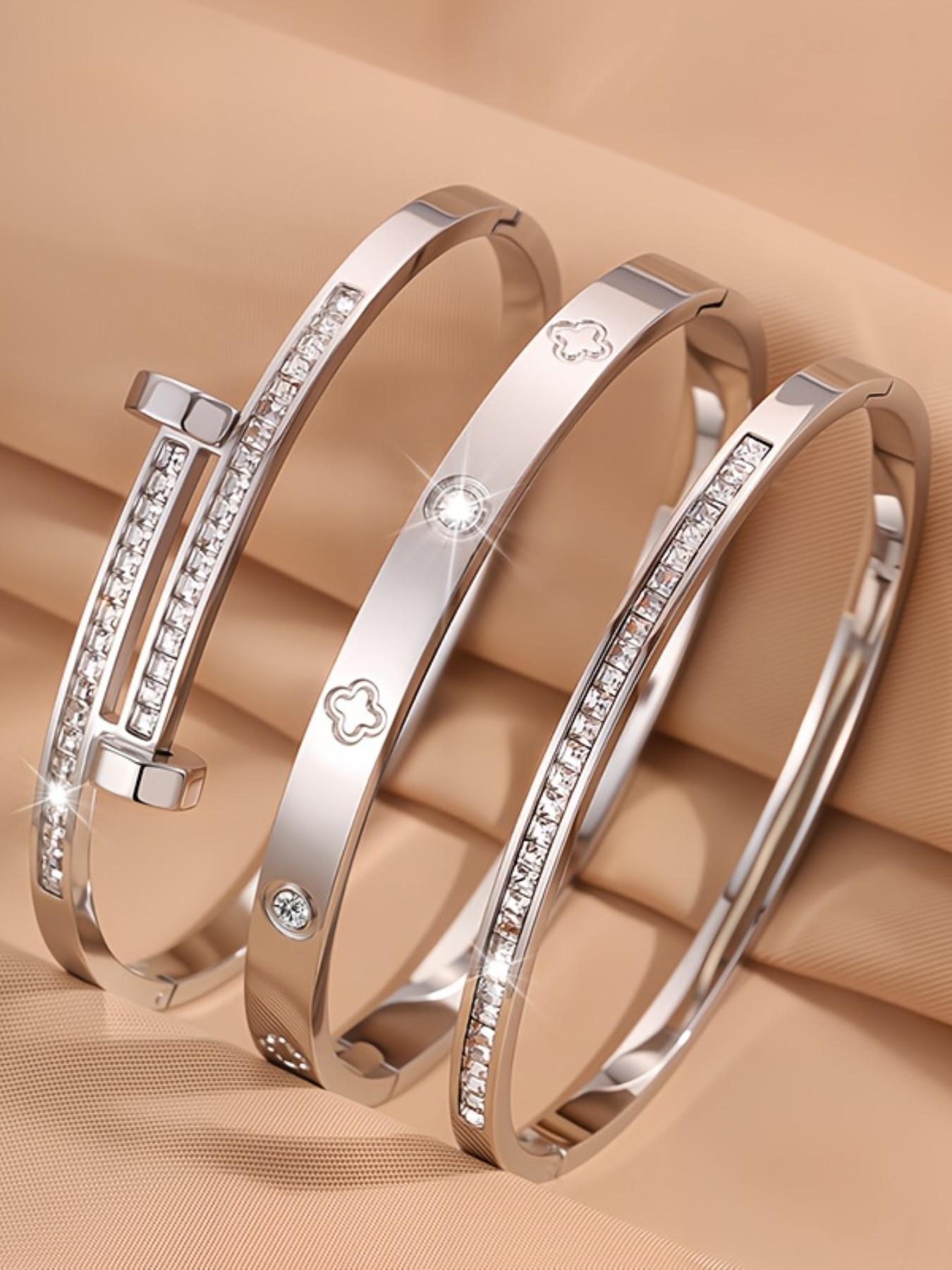 3-Piece Elegant Stainless Steel Bracelet Set, Unisex Party Jewelry, Perfect for Couples, High-Quality Metal, Fashion Accessory Gift