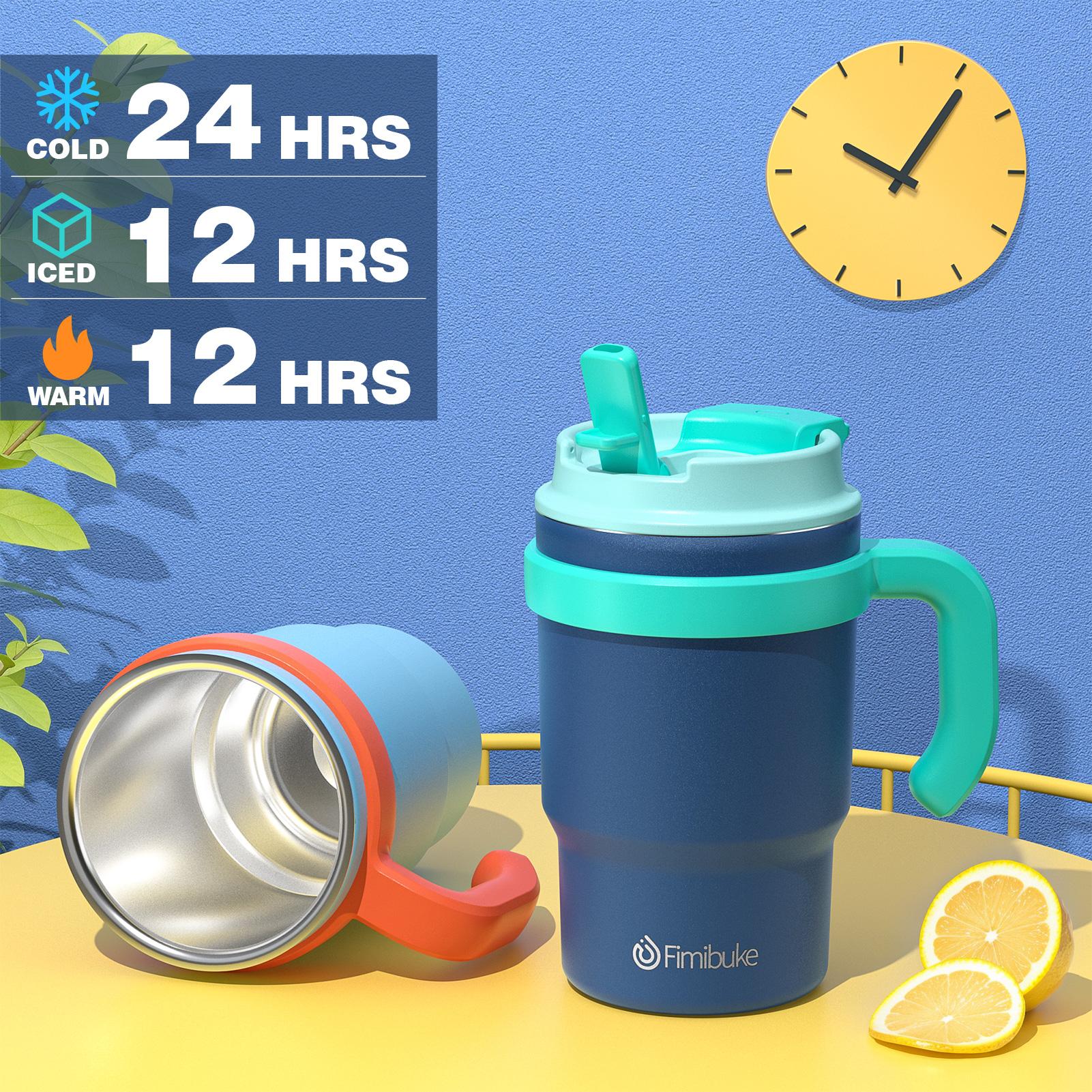 Fimibuke Insulated Tumbler with Handle & Straw - 16oz Leak Proof, BPA FREE, 18/8 Stainless Steel Tumbler with Sip/Swig 2-in-1 Lid, Water Bottle Drinking Cups Travel Mugs