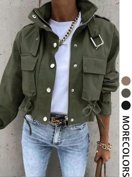 New Trendy Utility Style Casual Women's Jacket Coat, Fashionable Workwear Outerwear, Comfortable Ladies' Clothing for Daily Wear, Everyday