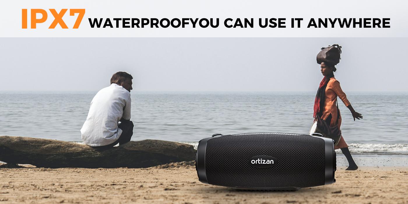 【Ortizan】 100W Bluetooth Speaker - Powerful Sound and Deep Bass, Portable Wireless, IPX7 Waterproof, 12H Playtime, Power Bank, EQ, USB, LED Lights - Outdoor Loud Subwoofer Boombox for Party, Camping Weatherproof Loudspeaker System