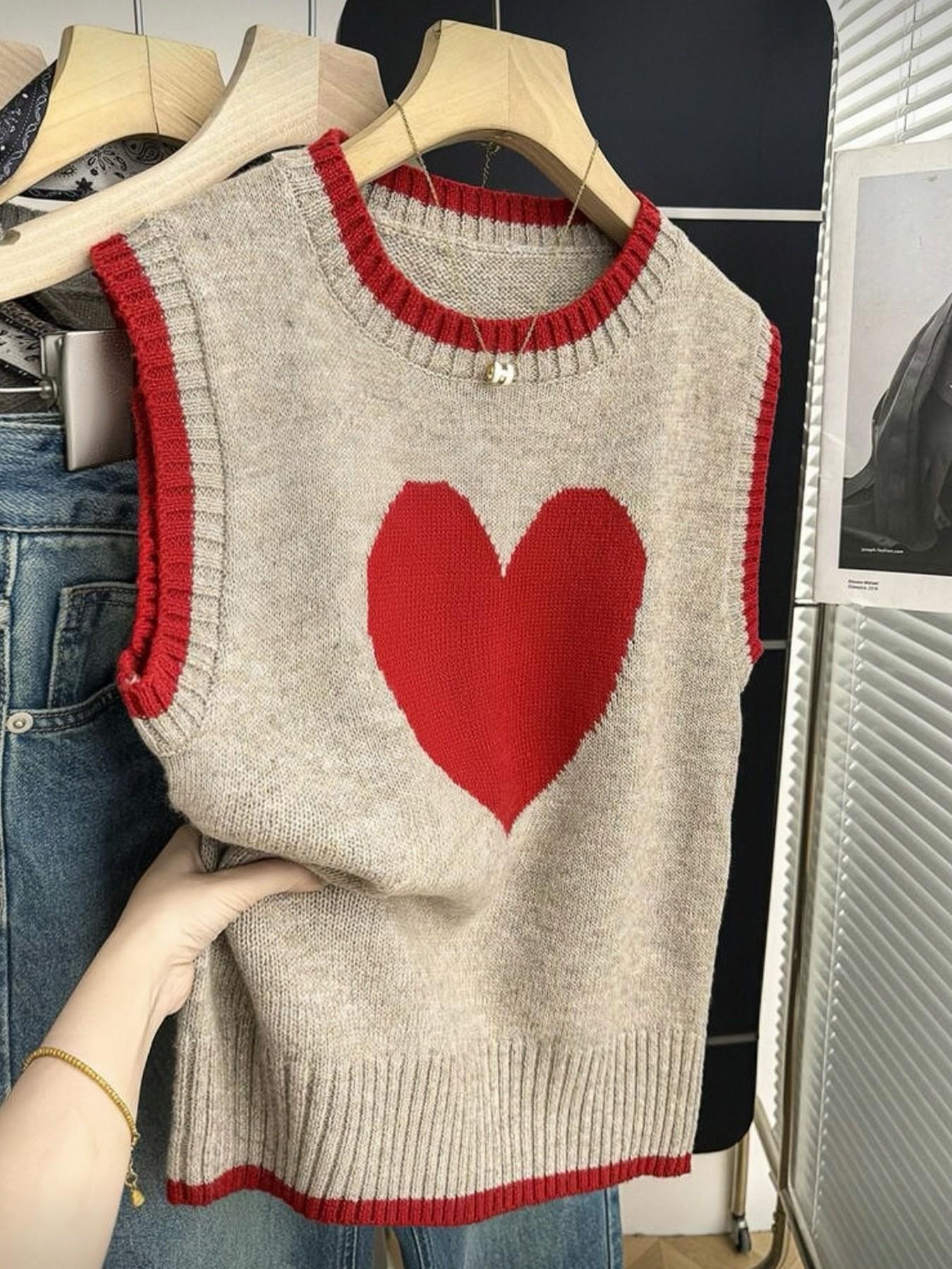 Spring & Fall Colorblock Heart Casual Versatile Vest Pullover, Simple Fashion Leisure Fit, Valentine's Day Sweater Vest