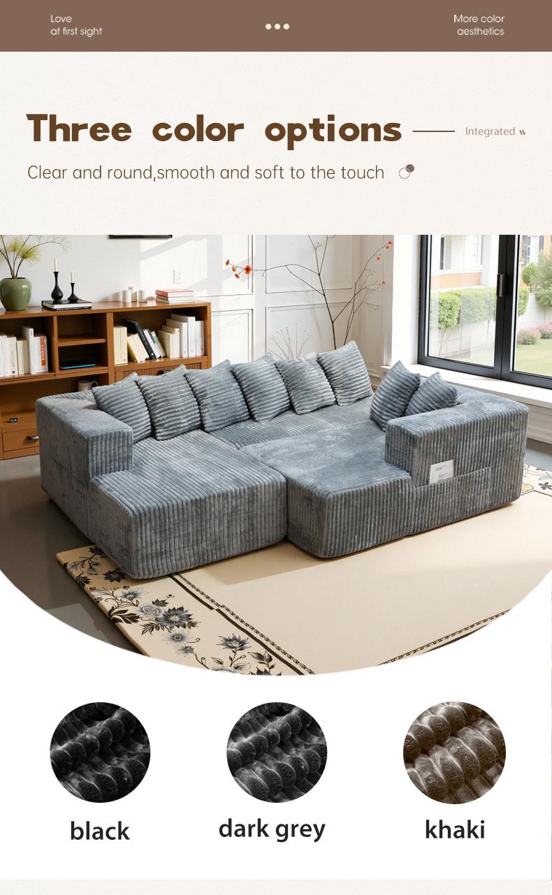 132'' U-Shape Modular Sectional Couch – Boneless Compressed Corduroy Sectional, Modern Convertible Sleeper Sofa for Living Room, Space-Efficient Corduroy Sectional (3 Packages Shipping)