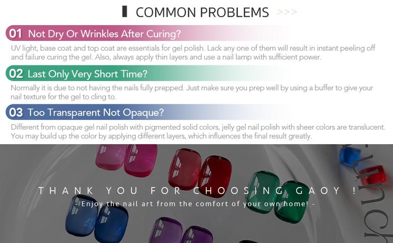 GAOY Funky Fest Jelly Red Black Gel Nail Polish Set, 6 Transparent Colors Green Blue Pink, Soak Off UV Light Cure Gel Polish Kit for Nail Art DIY at Home