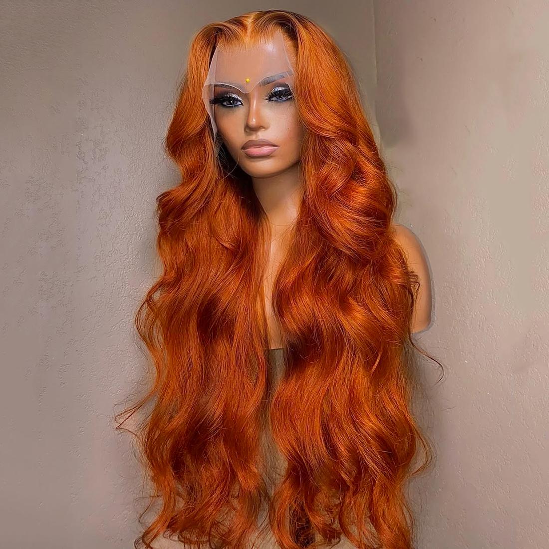 38 40 Inch Dark Ginger Orange 13X4 Transparent Lace Front Wig For Woman Ginger Brown Colored Body Wave Lace Frontal Wig Preplucked 180 Density Brazilian Remy Hair Wig SpringStatements