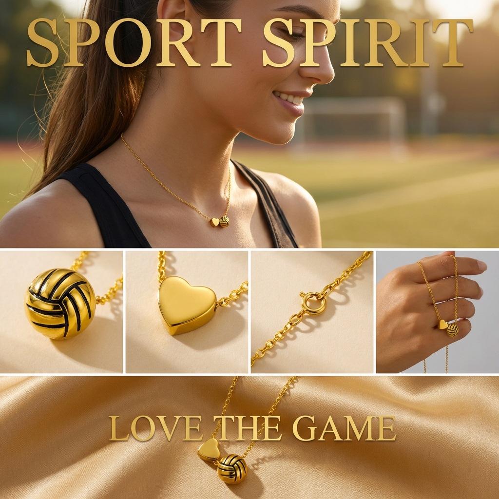 Minimalist Sports Alloy Heart Basketball Volleyball Pendant Necklace, Daily Wear Versatile Paper Card Chain, Fashionable Accessory