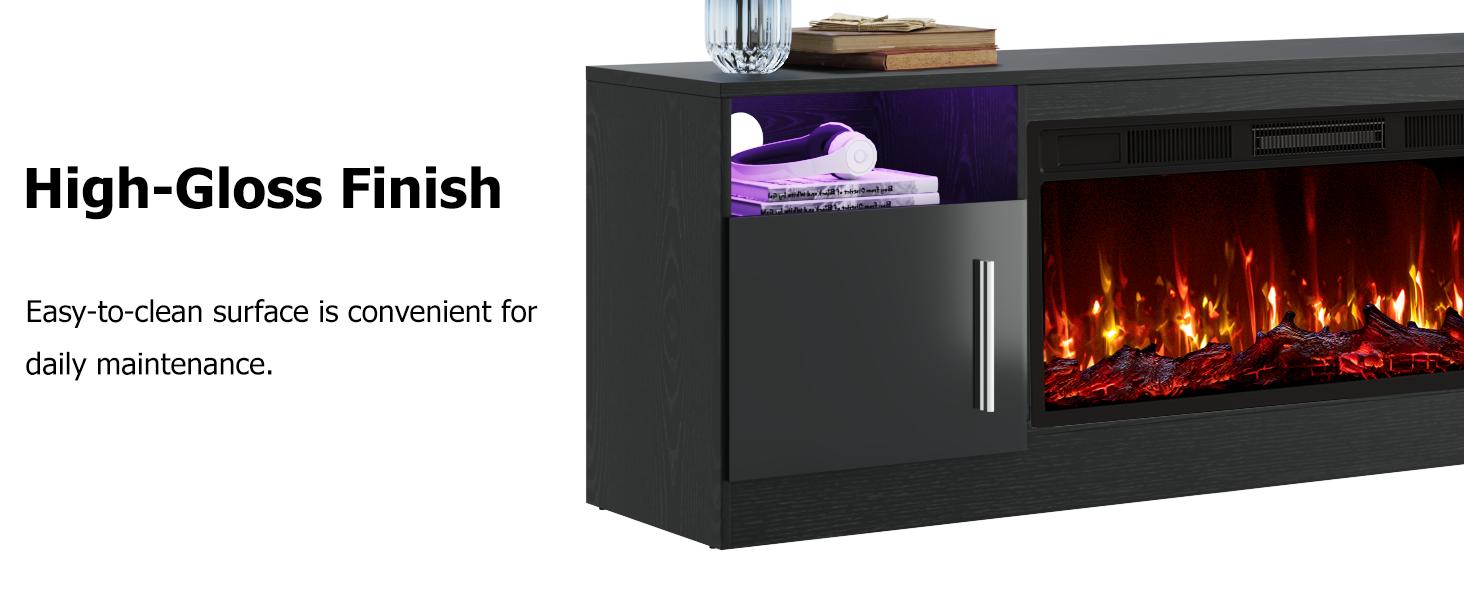 【2 Packages Shipping】PUKAMI Fireplace tv Stand with 36 inch Fireplace Up to 80" TVs,LED Light Entertainment Center and Storage, 70" Modern Wood Media TV Console with Highlight Cabinet for Living Room