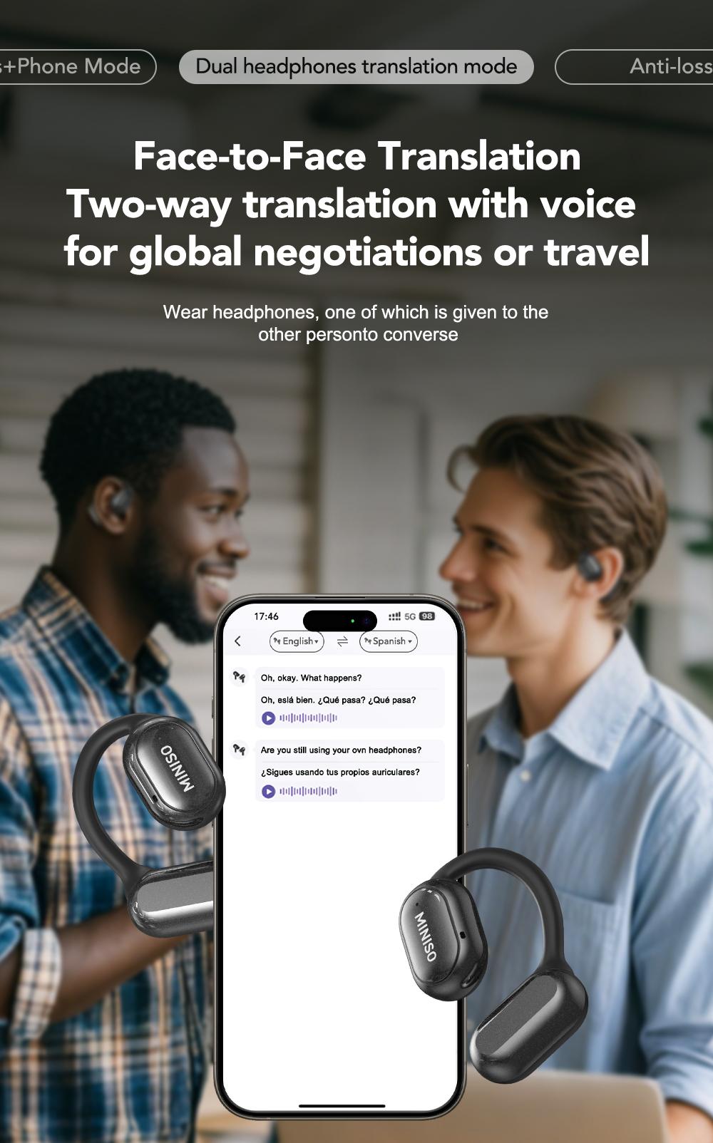 MINISO X30 AI translation earphones OWS Bluetooth earphones IPX5 waterproof 35 hours play time HIFI sound quality OWS earphones immersive high-quality sound effects long-distance connection earphones with charging box built-in microphone