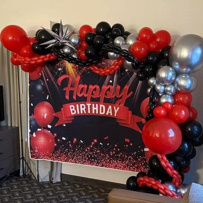 Red and Black  Balloon Arch Kit - 201 count Explosion  Red Black Metallic  Balloon Garland kit Different Size Balloons for Anniversary Birthday Racing   Party Decoration