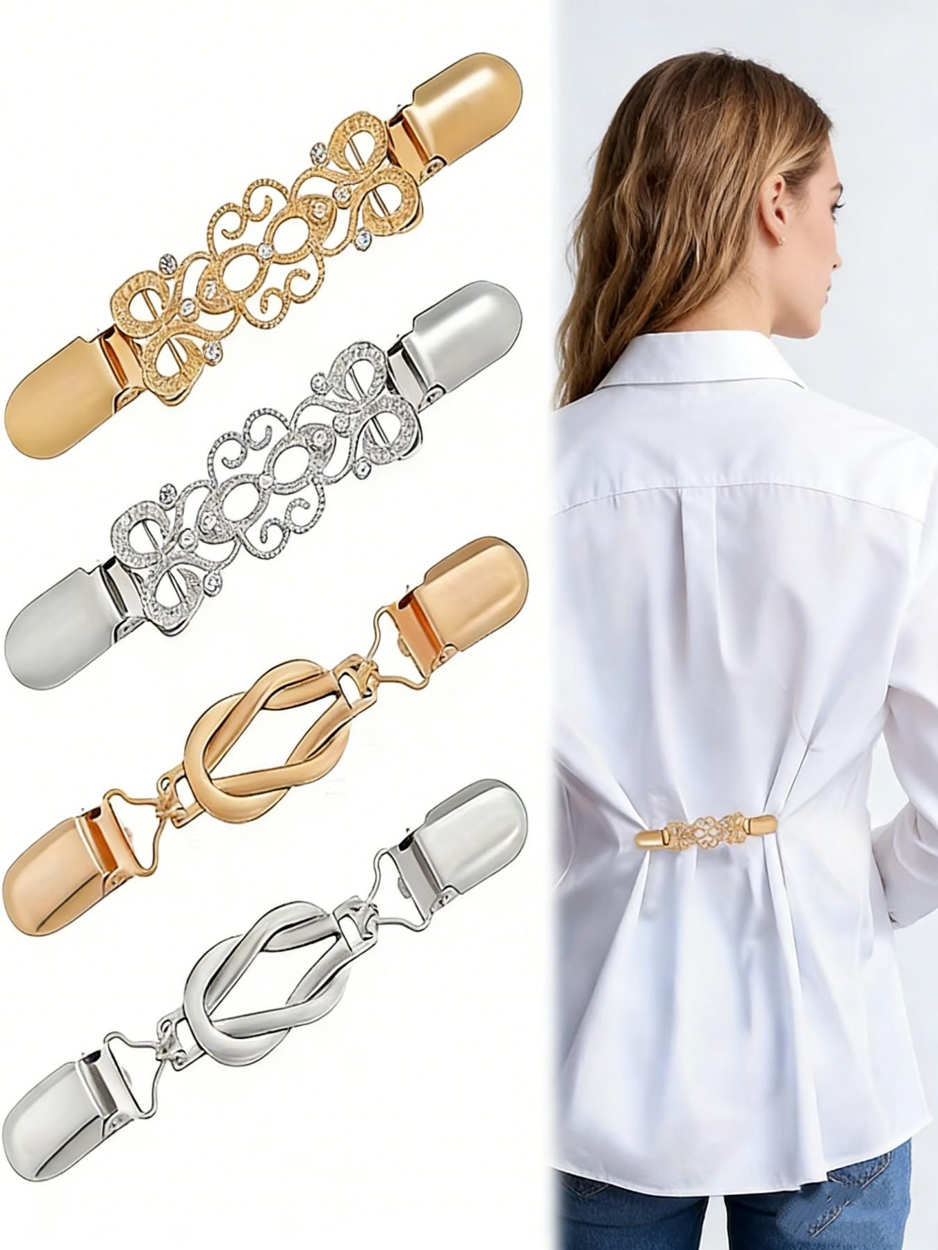 4pcs Vintage-Inspired Adjustable Metal Waist Cincher Clips for Women, No-Slip Waist Tightener Buckle Set, Durable Decorative Buckle for All-Season Use