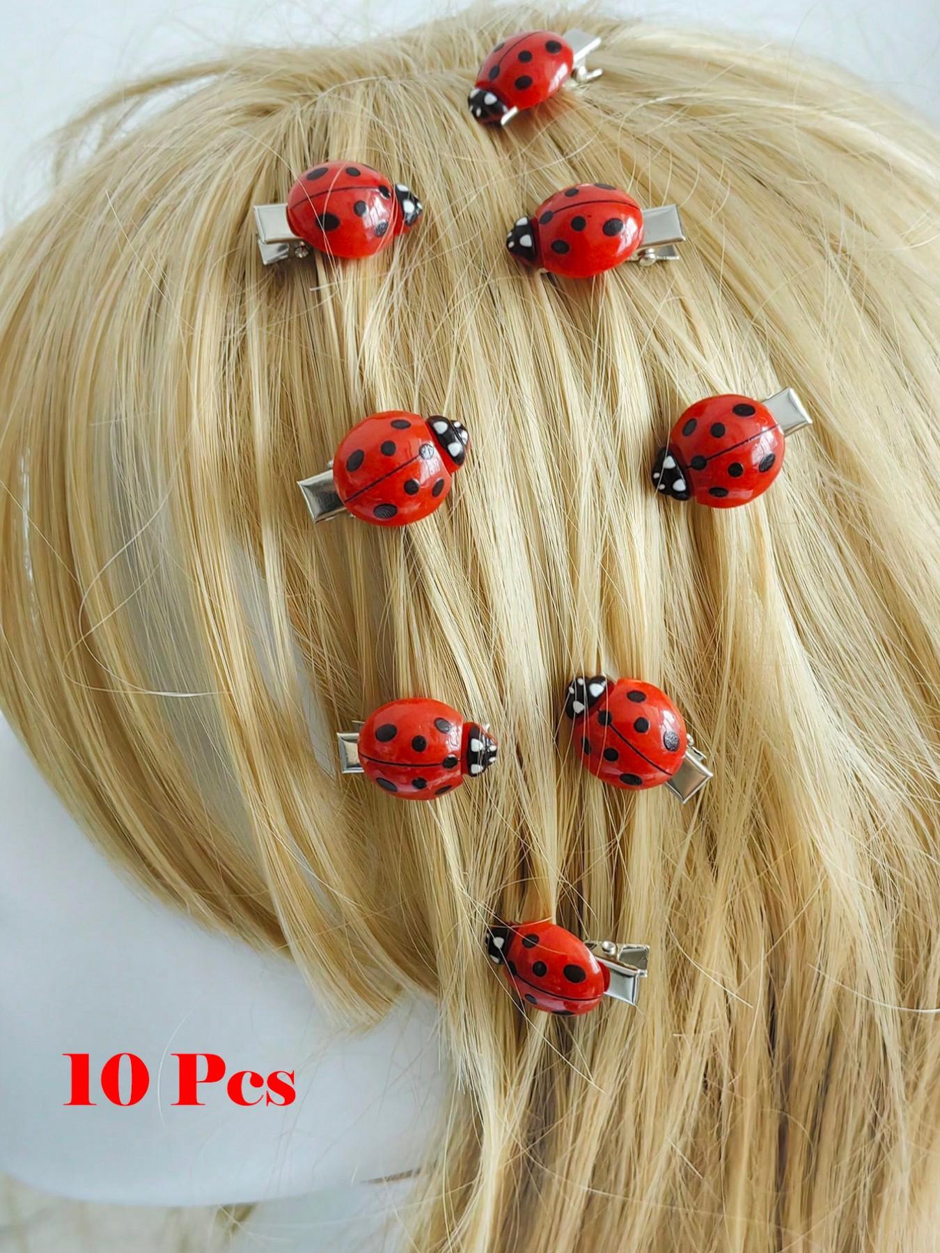 10pcs Cute Ladybug Design Hair Clips, Creative Funny Hair Clips, Fashionable Hair Accessories for Women & Girls, Minimalist Headwear Suitable for Thick Hair