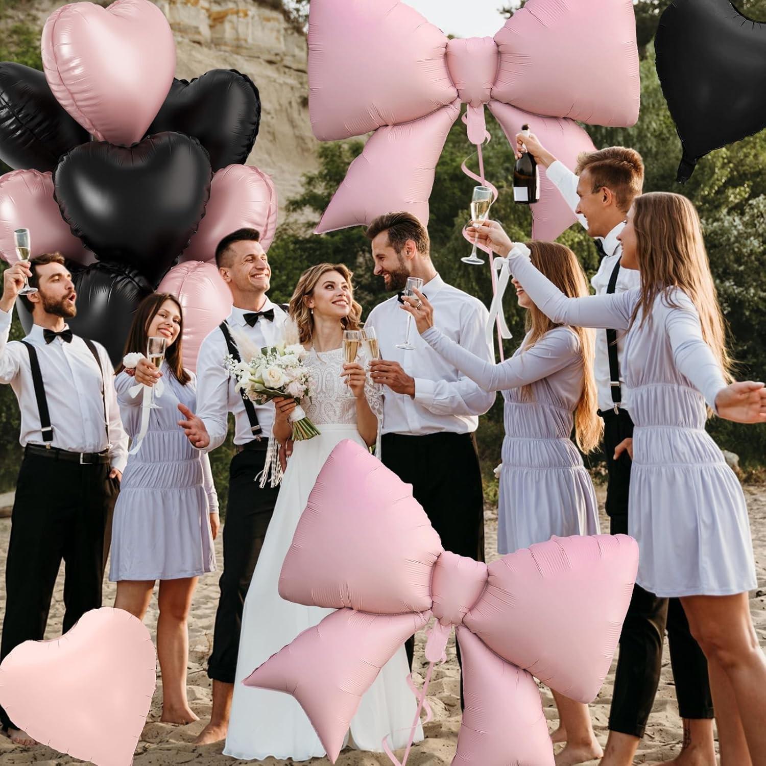 Pink and black heart-shaped bow balloons, 8 18 inch heart-shaped balloons and 2 38 inch butterfly balloons (with 2 accessories), suitable for girls' birthdays, baby showers, bridal wedding party decorations