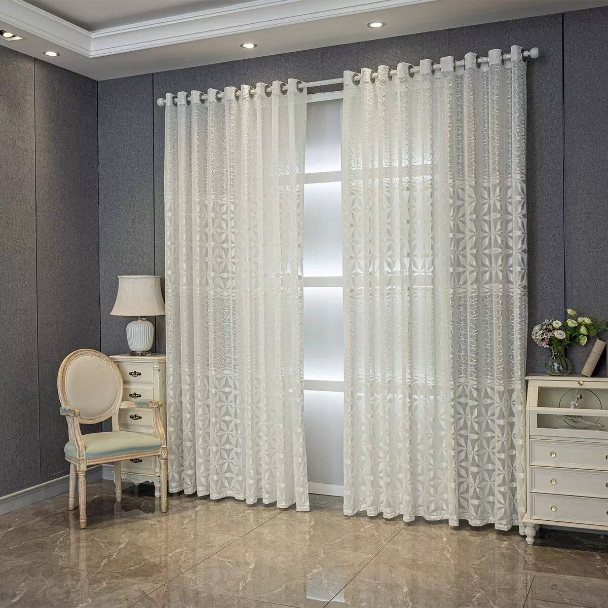 1pc Geometric Pattern Window Curtain Panel, Easy Install Curtain, Modern Grommet Privacy Curtain for Living Room, Balcony, Bedroom and Restaurant, Home Decorative