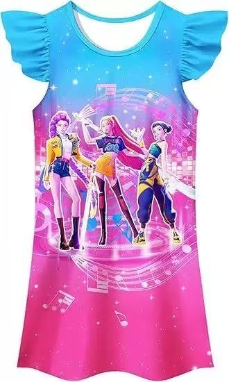 Girls' Summer Short-Sleeve 3D Random Print Cute Dress - Kids' Fashion Clothing, Ideal Gift for Children, Perfect for Casual Attire, Festive Occasions