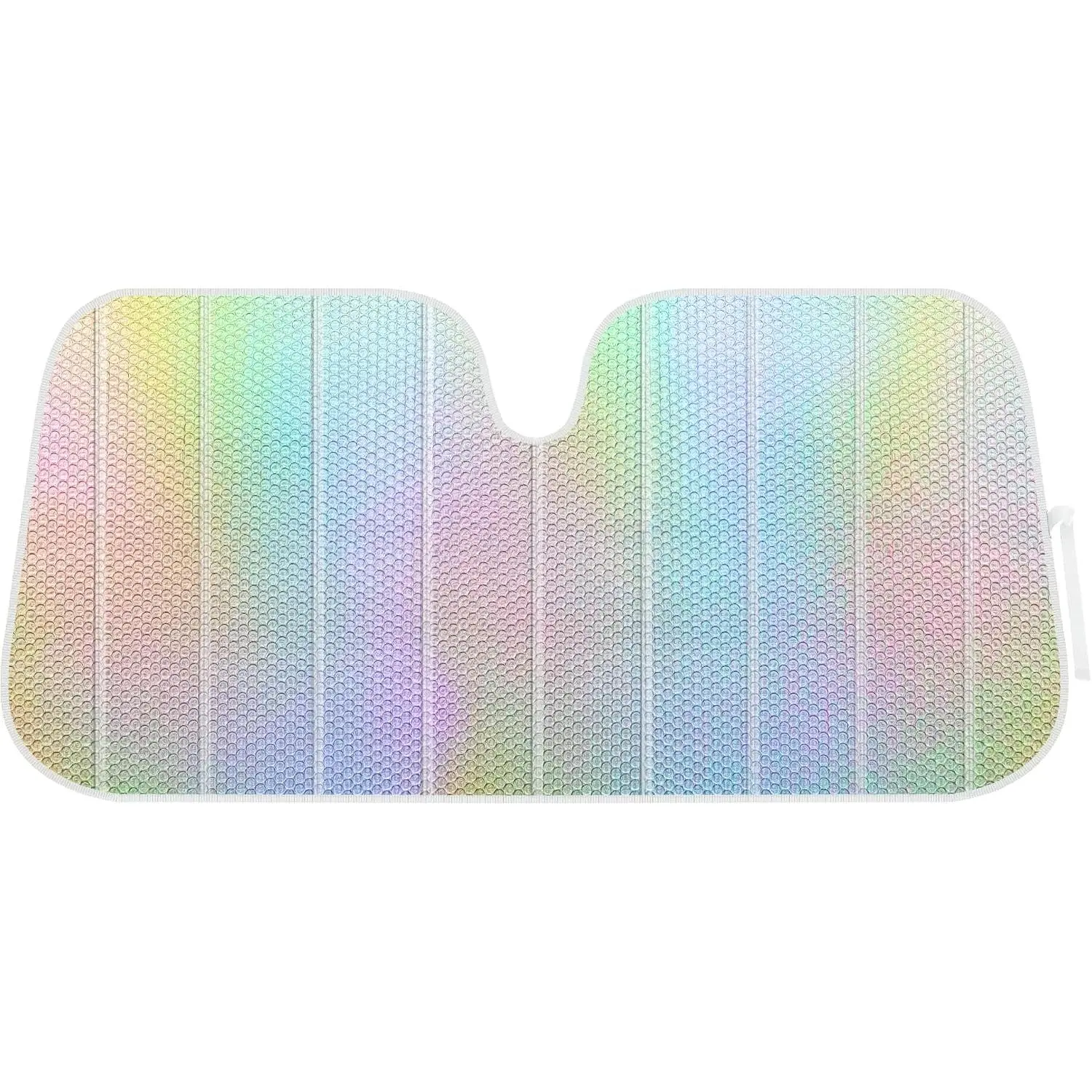 Iridescent Glitter Sparkle Synthetic Hologram Foil Chameleon Front Windshield Sun Shade - Double Bubble Accordion Folding UV Protection Heat Blocker Auto Sunshade with Hook Closure for SUV (58x27 in), Interior Cool