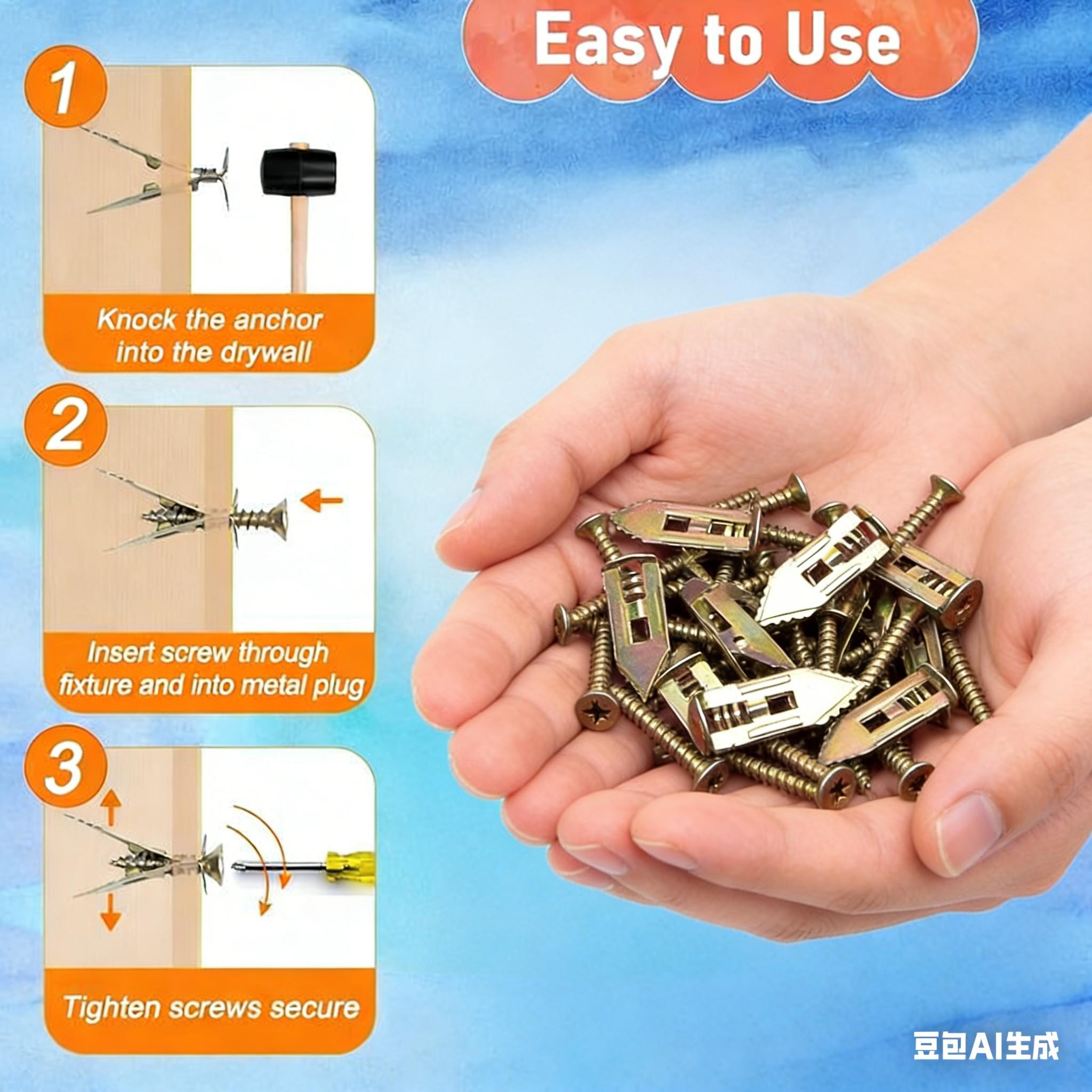 40pcs Self-Drilling Drywall Anchors and Screws Kit, 12x30mm, No Pre-Drilling Needed, Supports Up to 60 Lbs, Ideal for Home and Office
