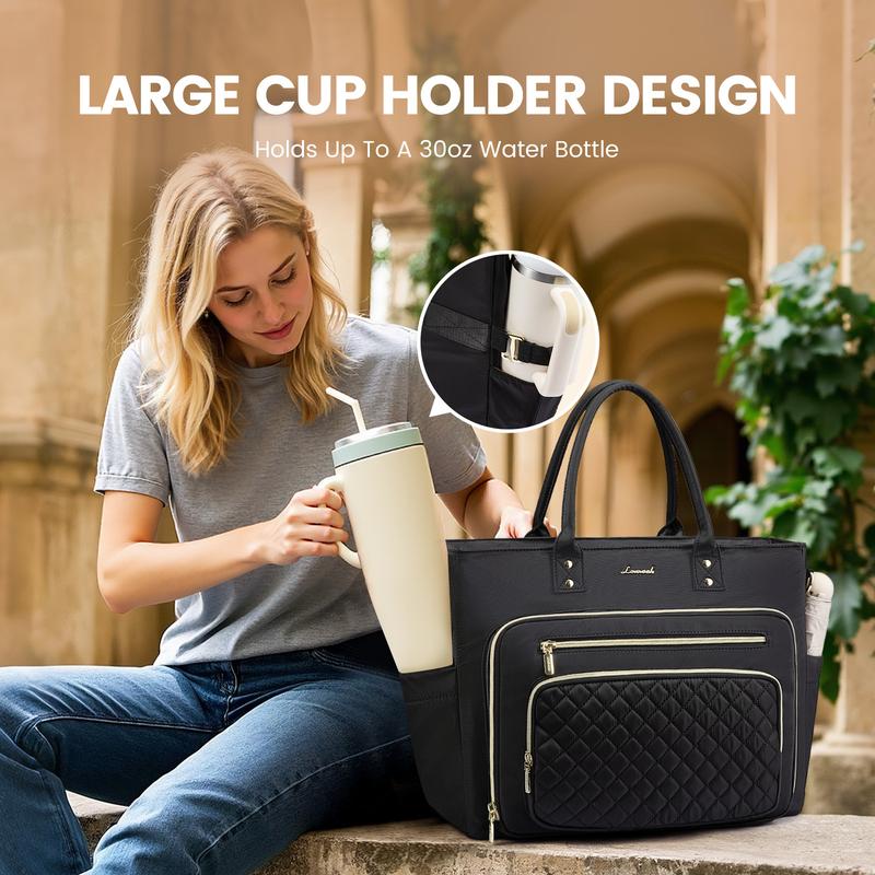 LOVEVOOK 15.6inch Laptop Bag for Women,Multi-pocket Teacher Work Tote Bag,Travel Tote Bag with Large Cup Holder,Waterproof and Scratch-resistant Large Capacity Diaper Bag,Fashion Portable Gym Bag,TikTokShopStockUp
