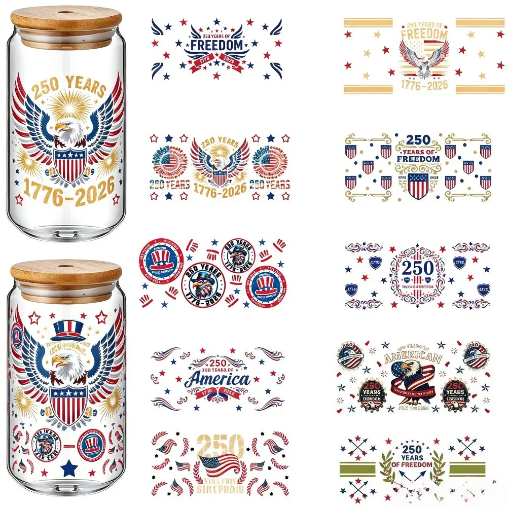 10 July 4th Independence Day Stickers, Waterproof Decorative Stickers, Suitable for Cups and Bottles