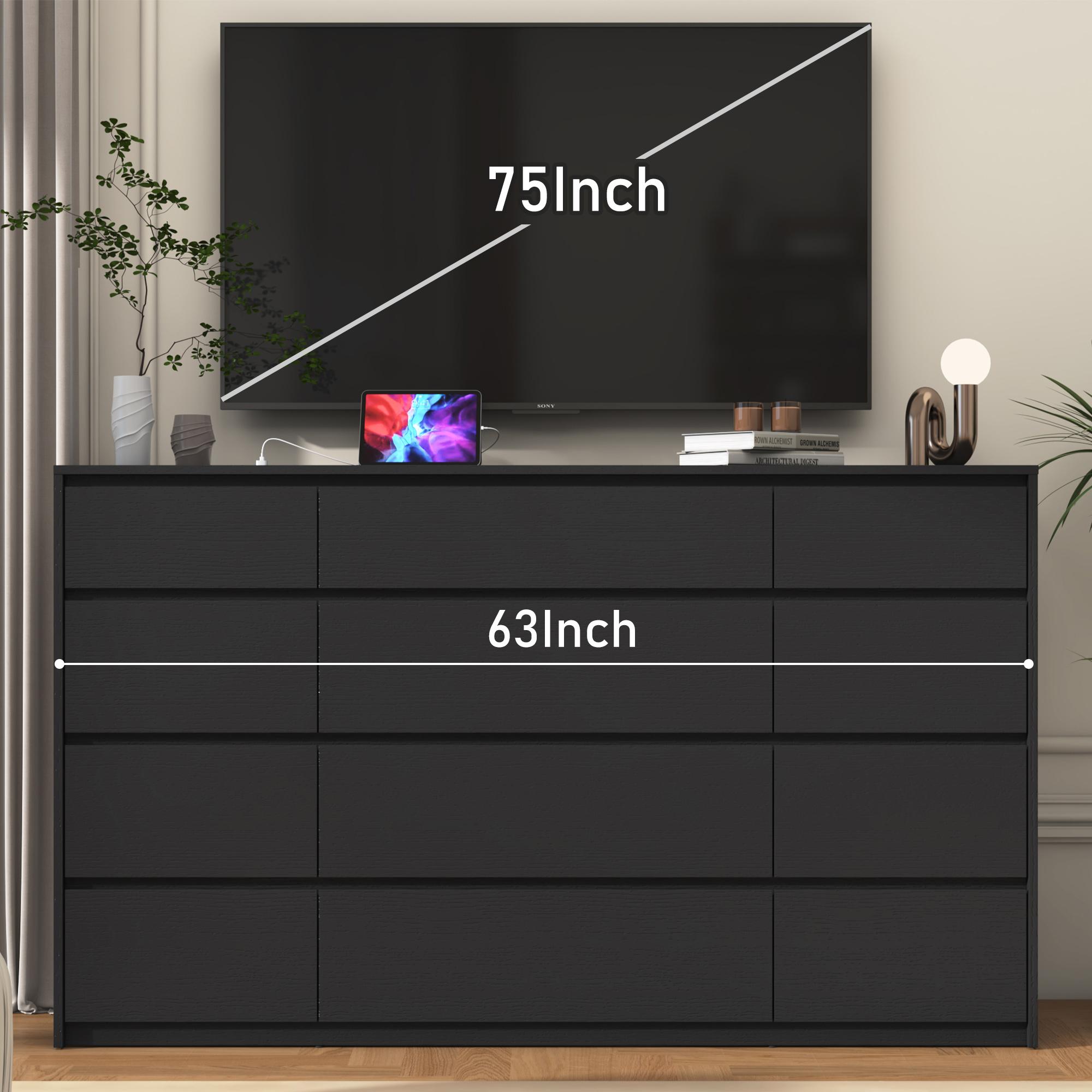 Dresser for Bedroom, Modern Dresser with Drawers, Large Wood Chest of Drawer Handle Free, Long Dresser for Bedroom, Living Room, Entryway, Hallway, White/Black