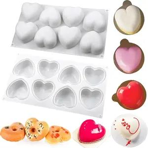 2 Pcs Heart-Shaped Baking Molds,3D Heart-Shaped Mousse Silicone Chocolate Molds, 8-Hole Heart-Shaped Candy and Jelly Molds, Suitable for Cakes, Desserts, Ice Cream, and Jelly.Essential Baking Molds for Valentine's Day.