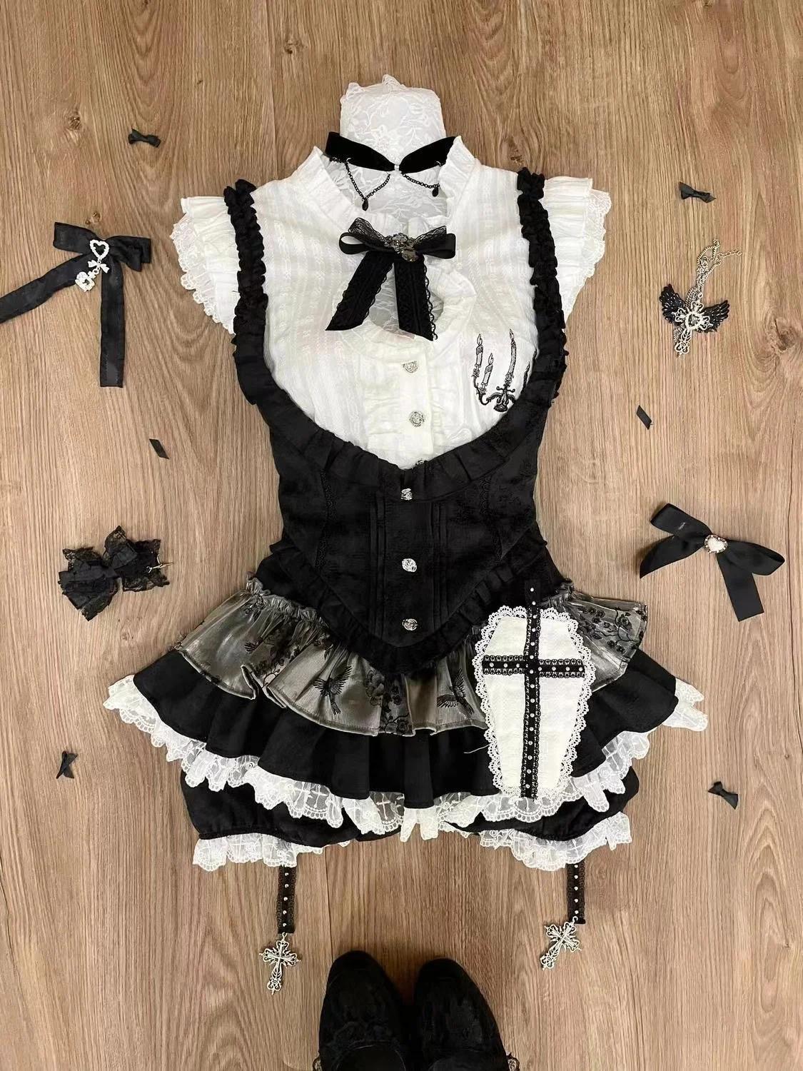 Japanese Sweet Preppy Style Skirt Set Women Kawaii Lace Patchwork Bow Tops +   Plaid Mini Skirt Elegant Outifits 2 Piece Set