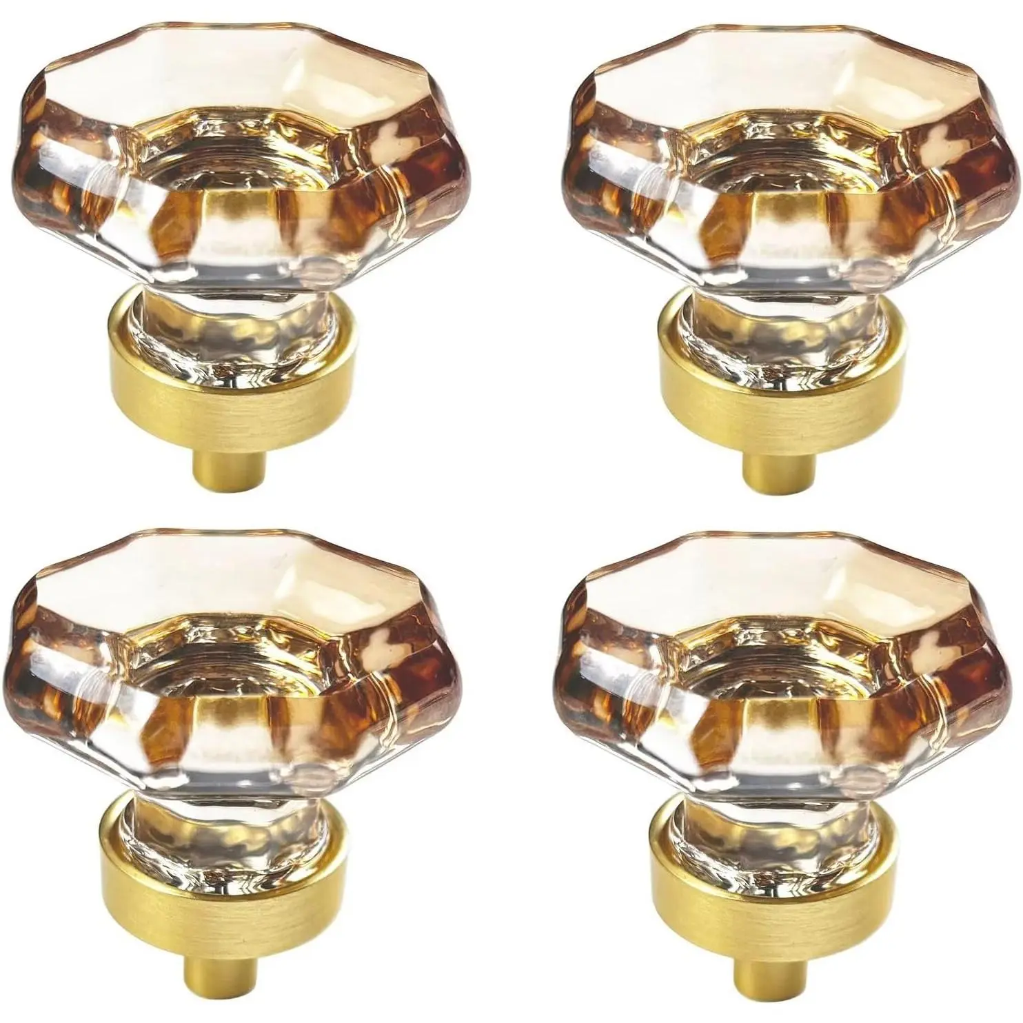 Cabinet Knobs  Drawer Knob Handles Decorative Glass Cupboard Pulls Champagne Color  Kitchen Decor Octagon Shape 4 Pack