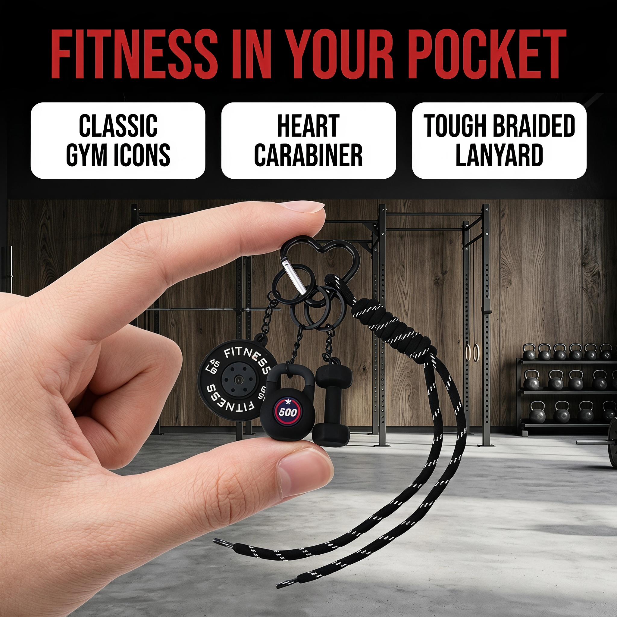 Unisex Workout Equipment Keychain - Gym Dumbbell Barbell Kettlebell Design, Heart Carabiner with Multiple Key Rings, Portable Wristlet, Fitness Accessory for Gym/Backpacks, Stylish Functional Gift for Enthusiasts-YY0, Weight Plate Pendants