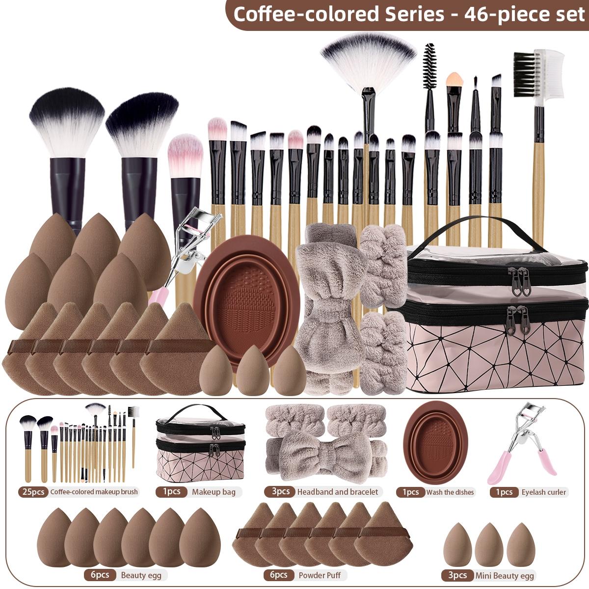 Makeup Brush Set Combination Kit Cosmetic Makeup Tool Powder Foundation Eyeshadow Concealer Detail Brushes Makeup Bag Beauty Sponge Puff Lash Curler Suitable for Face Daily Use
