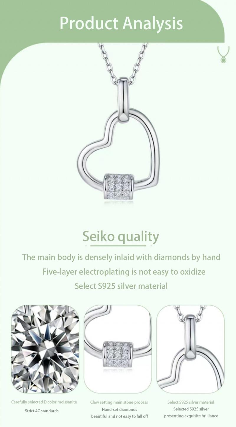 Lock Heart Pendant S925 Silver Moissanite Diamond D Grade 0.1CT Sterling Silver