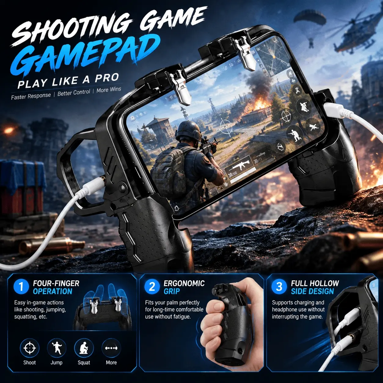 1 Piece Non-Slip ABS Mobile Game Controller, Mobile Game Shooting Controller, a Highly Sensitive Joystick Trigger Specifically Designed for Phones