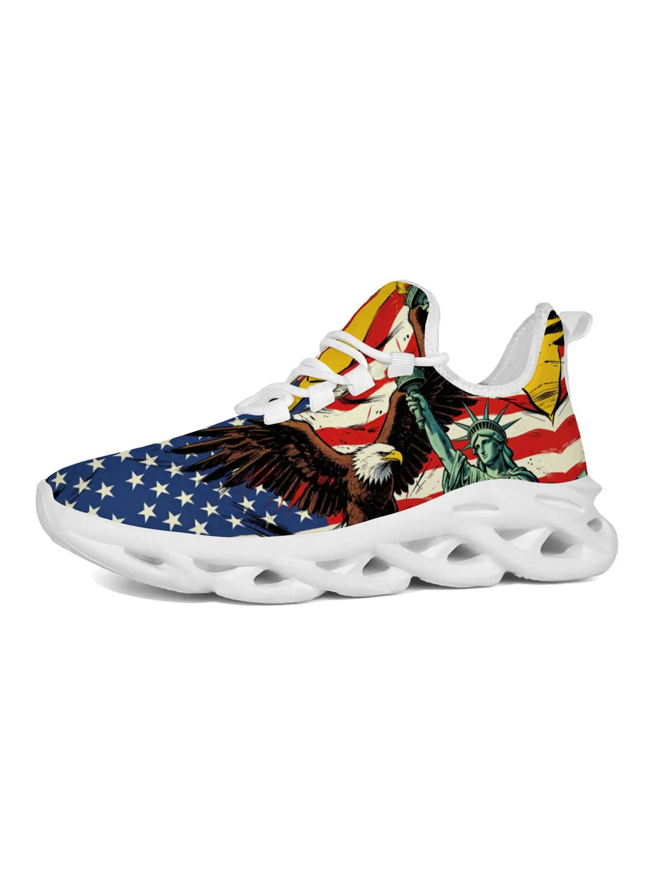 Patriotic Women's Casual Sports Shoes, American Flag Print, Retro Street Style, Vibrant Classic, Perfect for Independence Day Parties