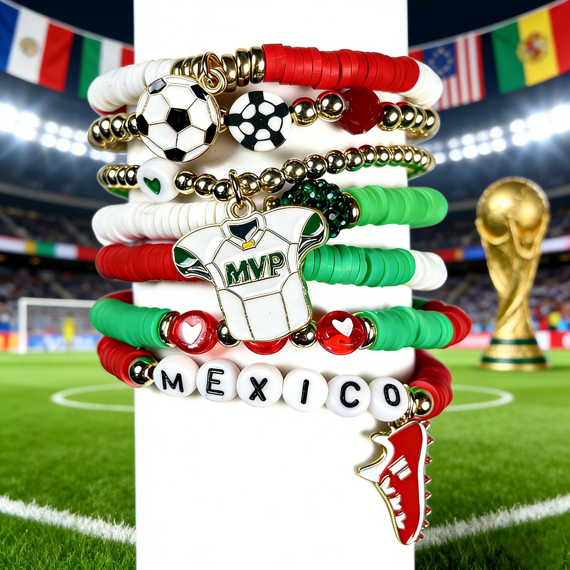 Soccer Fan Bracelet World Cup Style, Argentina Brazil USA Football Bracelet, Stretch Beaded Jewelry, Game Day Outfit, Sports Lover Gift, Trending Fan Accessory
