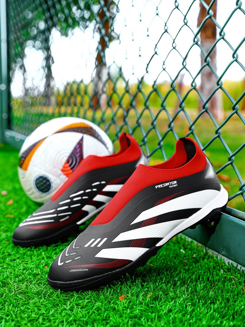 Men's Multi-Nail Football Shoes, Soccer Shoes Without Laces, Sporty PU Leather, Tie Dye Pattern, Strong Grip Rubber Sole, Comfortable Insole