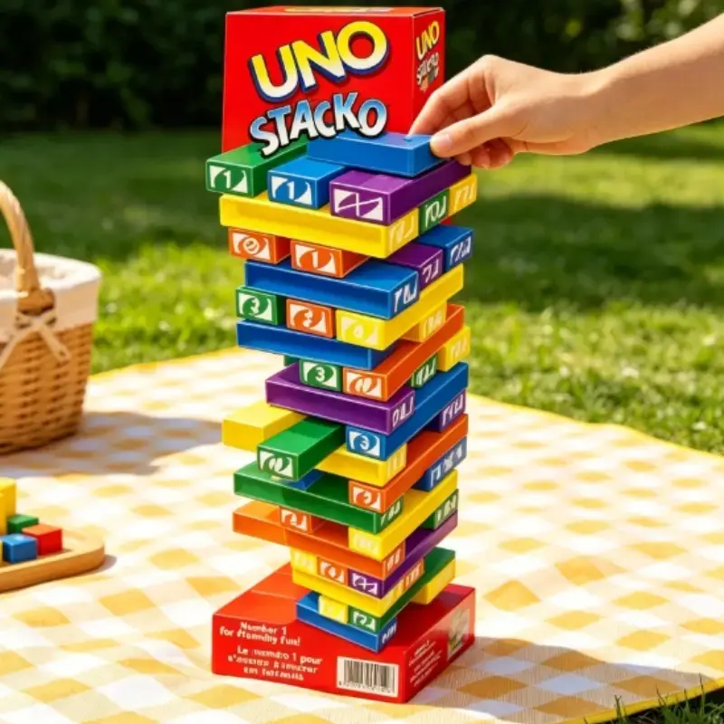 UNO Stacko Game Mattel Classic Stacking Block Game Blocks Tower Game Family Party Board Game Family Board Games Interactive Balancing Toy for Kids & Adults