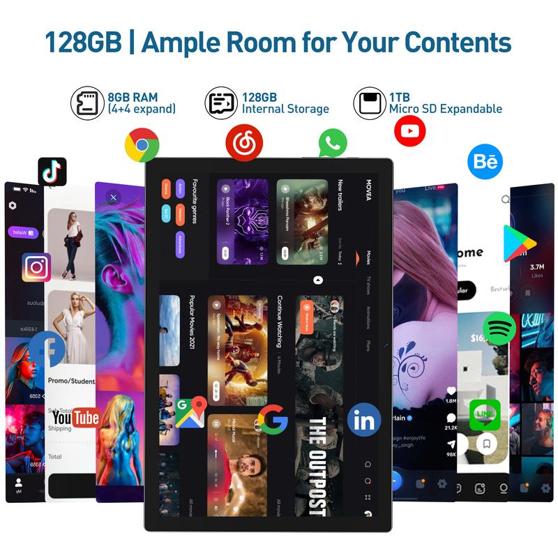 Android 14 Tablet 8GB RAM 128GB ROM, 10.1in 5G Wifi Tablet with Keyboard Case, 8 Core, 1TB Expand, 13MP+5MP, GPS Black Friday Deal/ Christmas gift/ tablet on sale 2025 Tablet deal