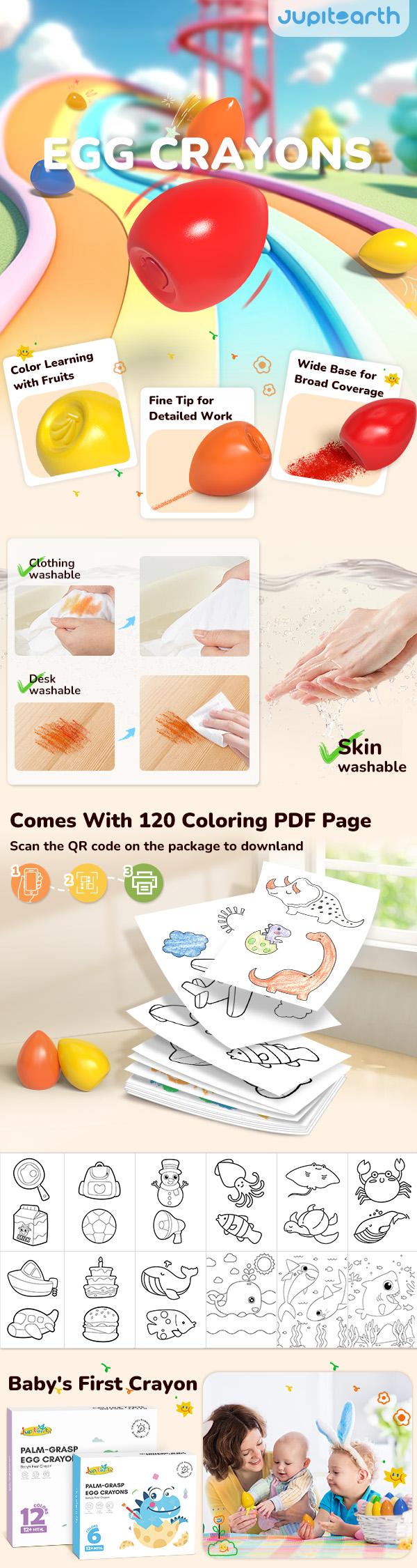 Egg Crayons for Toddlers 1-3, 6/12 Colors Non Toxic Washable Palm Grasp Crayons, Jumbo Easter Basket Stuffers for Kids, First Coloring Fat Brain Toys for Toddlers & Preschoolers