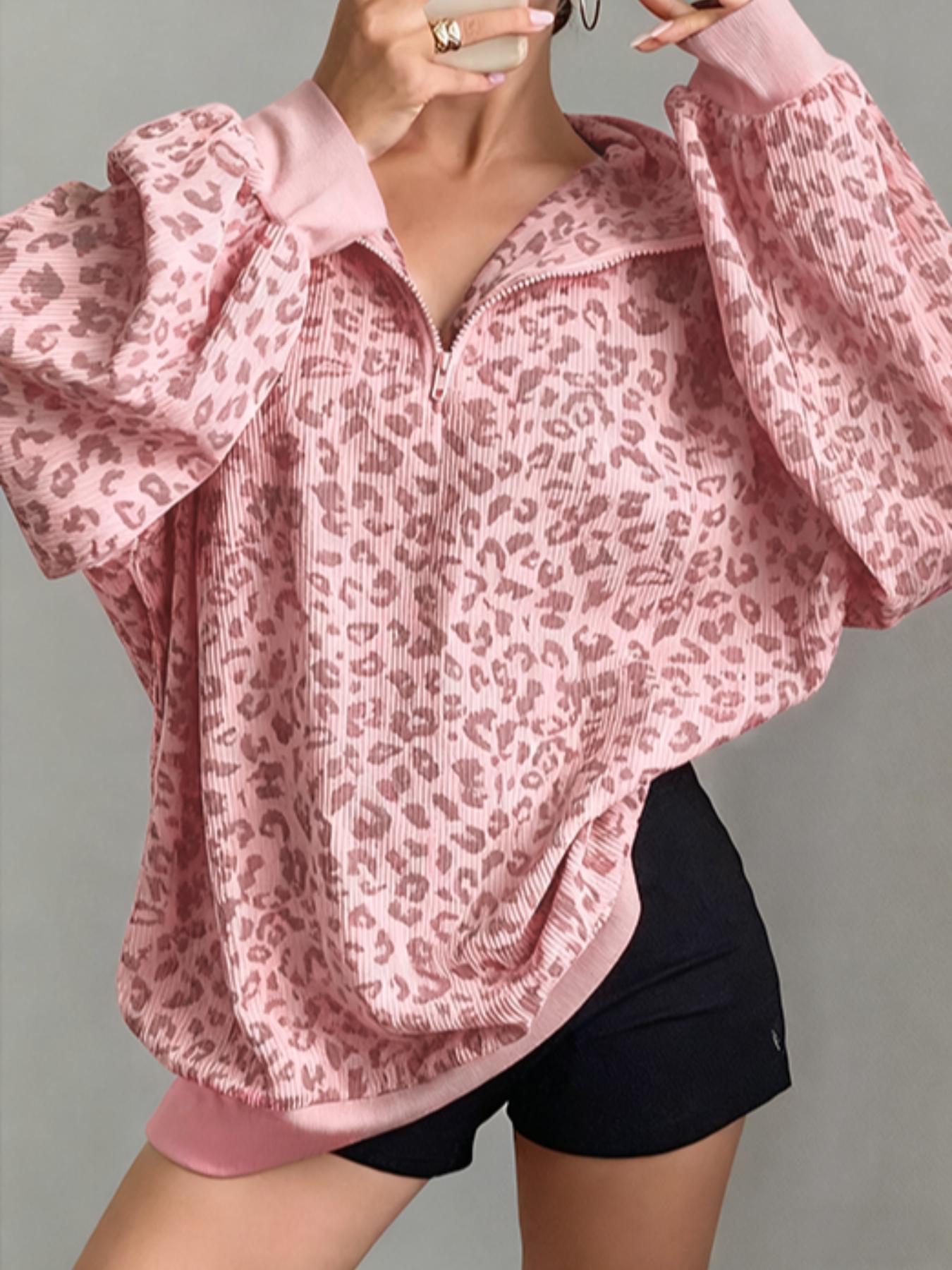 Women’s Plus-Size Fashion Leopard Print Zip-Up Long Sleeve Loose Fit Hoodie, Stylish Casual Winter Sweatshirt for Everyday Wear, Womenswear