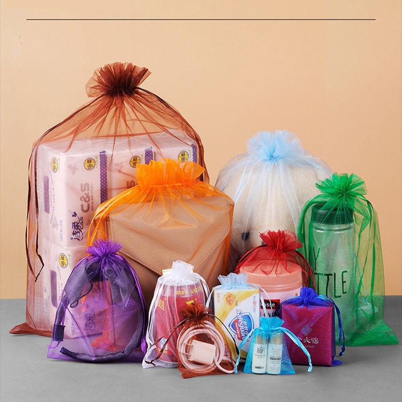 50pcs Transparent Gift Bags with Drawstring, High-Quality Organza Candy Bags, Wedding Decorations, Jewelry Packaging, Christmas Party Supplies, Gift Wrapping Supplies