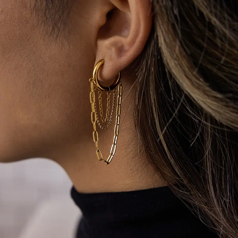 Ladies Earrings Chain Tassel Pendant Stainless Steel 18k Gold Plated Waterproof And Anti Allergy Jewelry Simple Relaxed And Fashionable Jewelry Earrings Dangle Statement Drop Chain Earrings Perfect Gift For Women