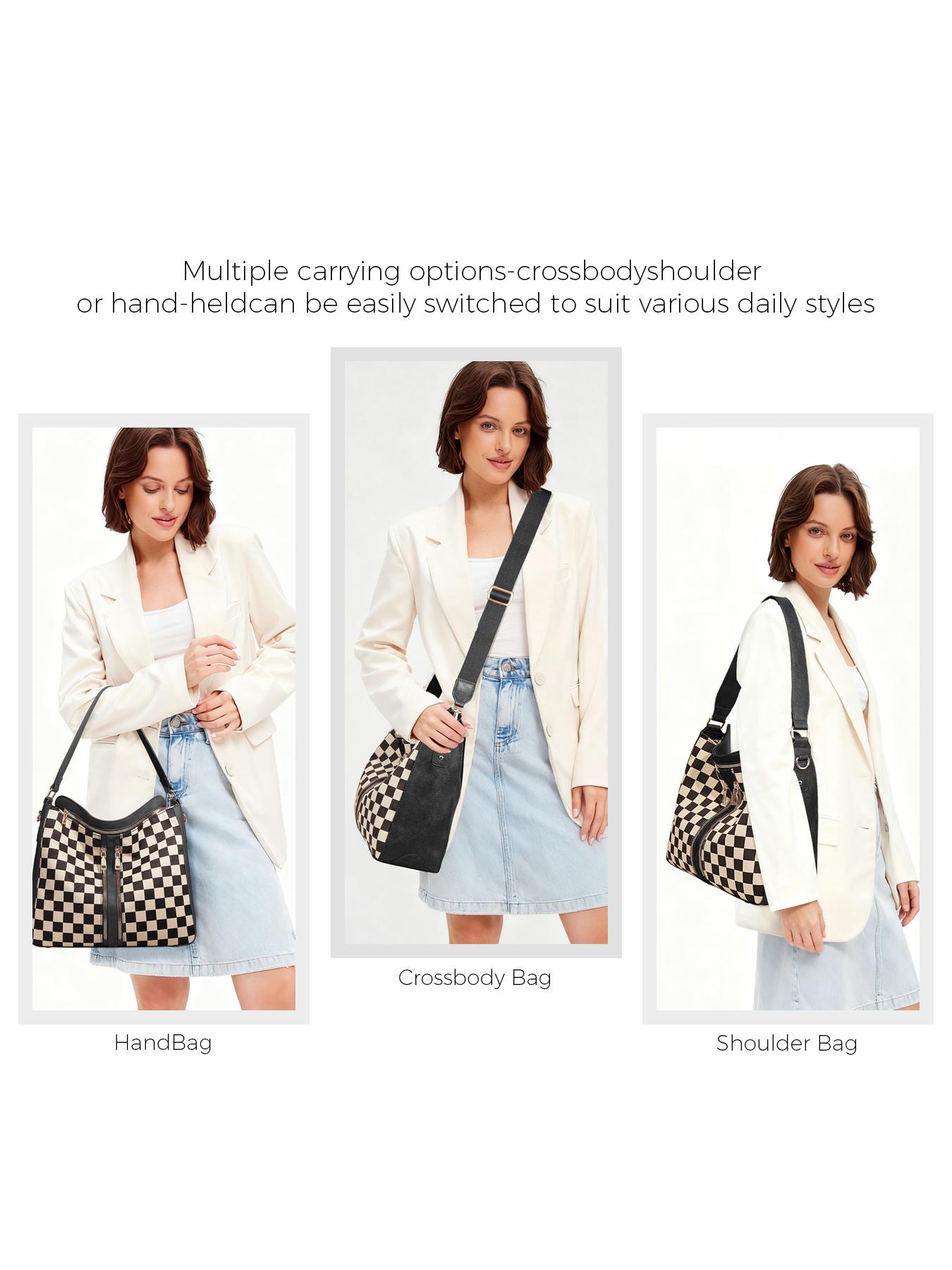 Checkered Plaid Pattern Women Large Crossbody Bags Ladies Satchel Shoulder Handbags Purse and Wallet Set for Women Totes Hobo Purses with Adjustable Strap For Work, Travel Fashionable Patterned Bag