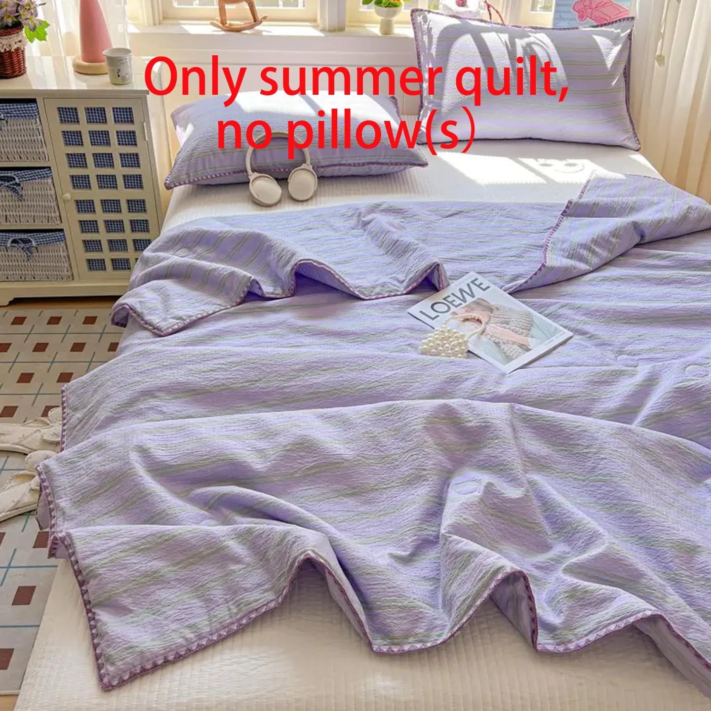 1pcs Summer Quilt, All Season Bedding, Soft Striped Cooling Blanket, Multiple Colors and Sizes, 150x200/200x230, Bedroom Office Living Room, Machine Washable Quilt