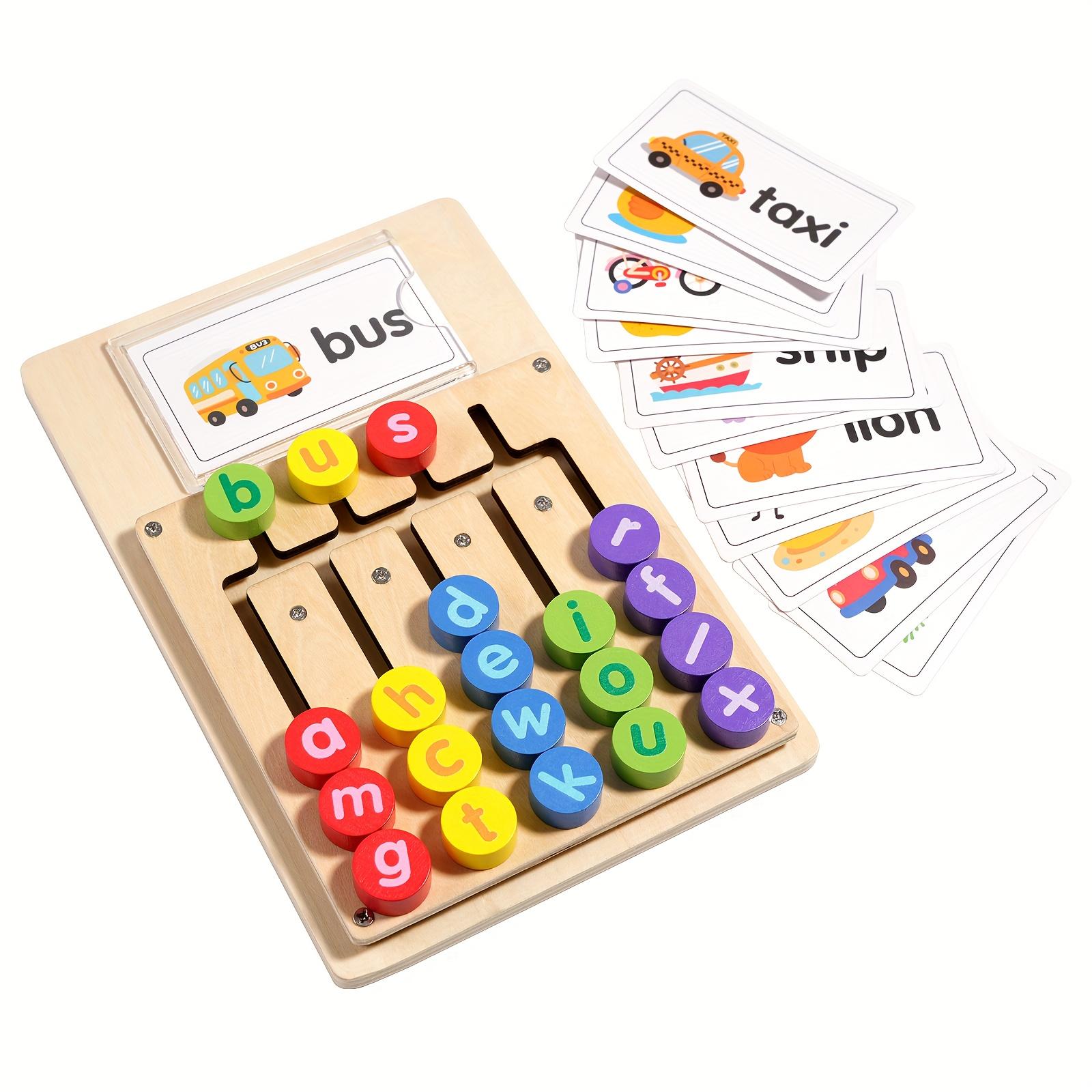 Letter Spelling Learning Board + 12 Double-Sided Word Cards (Total of 24 Words) |     Educational Toy for English Phonics Introduction
