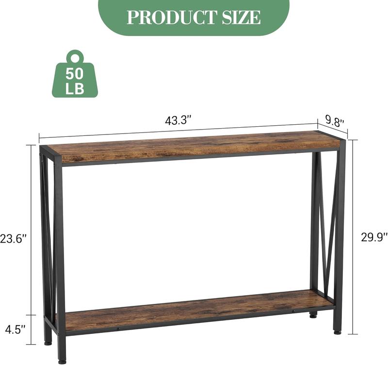 43 Inch Console Table,2-Tier Narrow Console Sofa Side Table,Premium Entryway Furniture for Hallway,Living Room,Vintage Color