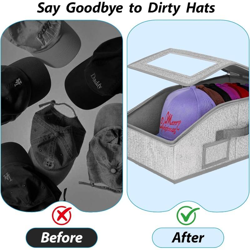 Portable Foldable Baseball Cap Storage Box with Zippered Transparent Window – Stackable, Space Saving Storage & Dustproof Hat Organizer for Home and Travel