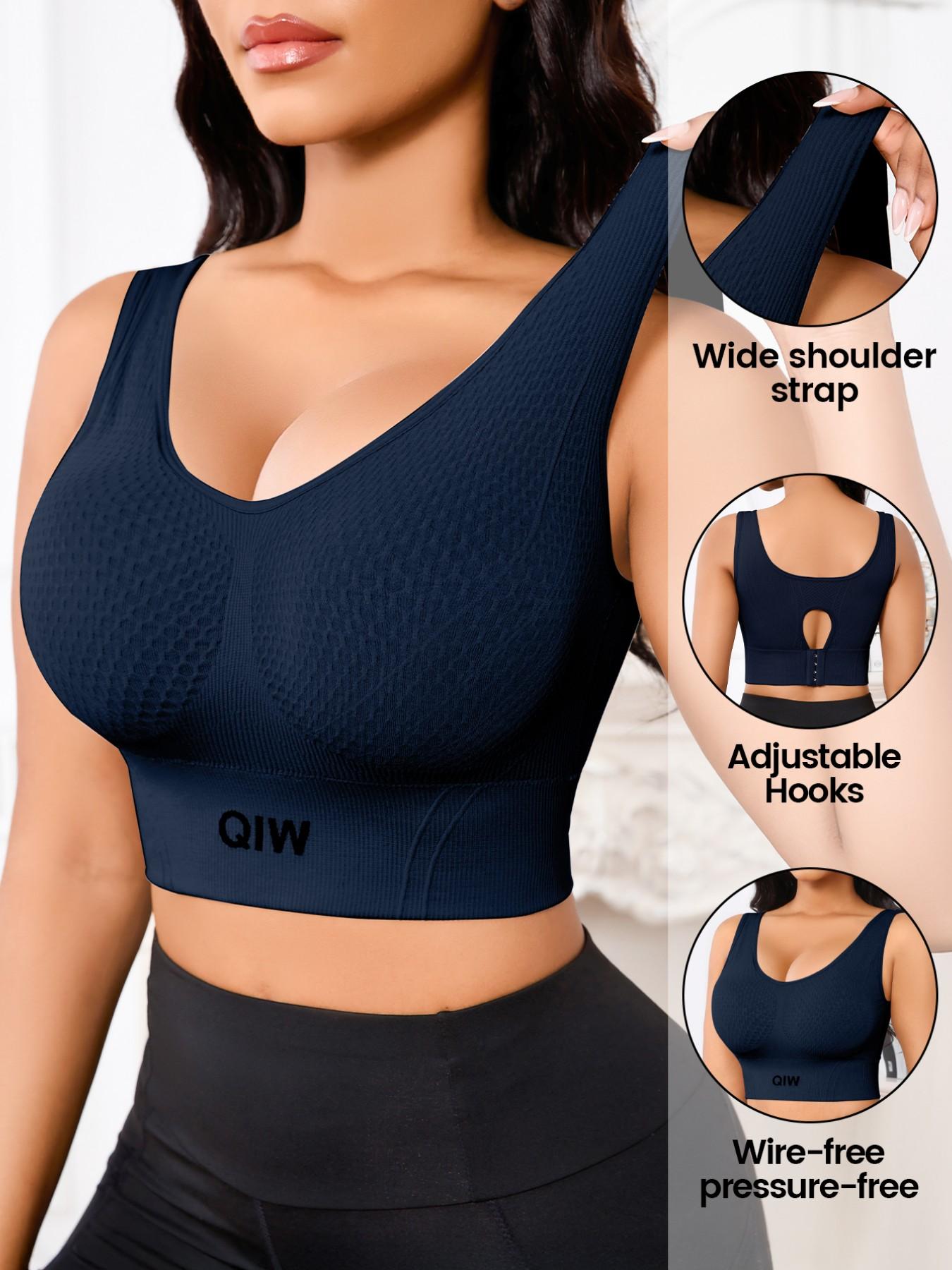Women's Waffle Texture Sports Bra, Soft Comfortable No Underwire, Medium Support, Wide Shoulder Straps, Backless Design, All Seasons, Wireless Sports Bras