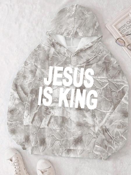 Jesus Is King Unisex Casual Hoodie, Branch Print Long Sleeve Pullover, Graduation & Back-To-School Wear, Fall Fashion Streetwear