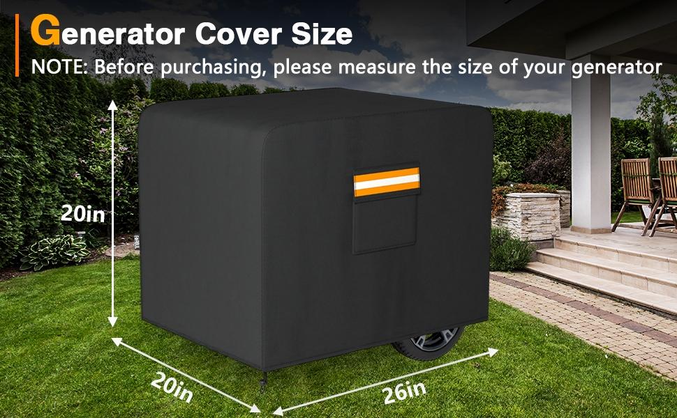 Generator Cover, 26”L x 20”W x 20”H Heavy Duty Waterproof 420D All-Weather Generator Cover with Storage Pocket Compatible with Most Generators 3000-5000 Watt (Black)