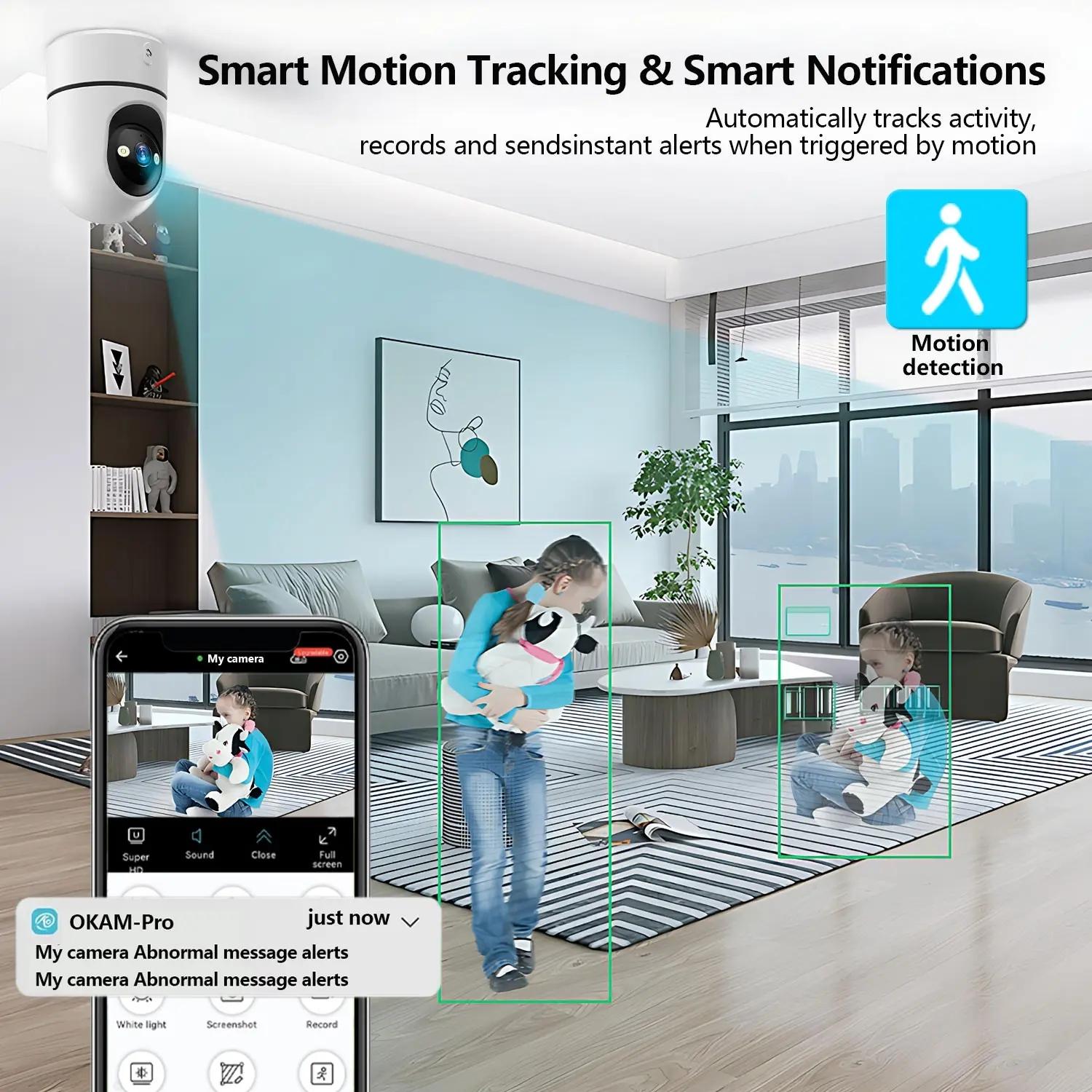 Smart WiFi Indoor Security Camera, 1080P HD Night Vision, Motion Tracking, Two-Way Audio, Sound Alerts, Ideal for Home Safety Monitoring