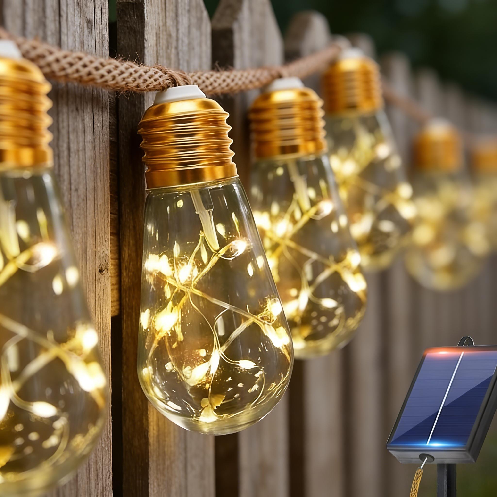 Solar Fence Decoration String Lights, Outdoor Fairy Light Strings, 10/20 Bulbs, 8 Modes, Auto On/off at Dusk/dawn, Garden, Wedding, Party